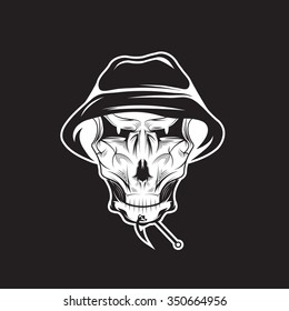 fishing club emblem with skull in panama hat