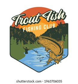 Fishing club logo design with trout fish illustration