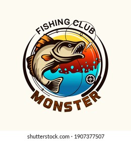 Fishing club logo template isolated Premium Vector
