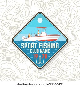 Fishing club patch. Live, love, fish. Vector illustration. Concept for shirt or logo, print, stamp, tee, patch. Vintage typography design with fish rod and hook silhouette.