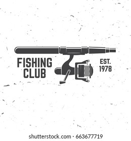 Fishing club. Vector illustration. Concept for shirt or logo, print, stamp or tee. Vintage typography design with fish rod silhouette.