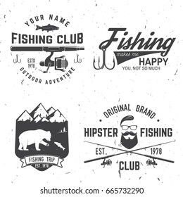 Fishing club. Vector illustration. Concept for shirt or logo, print, stamp or tee. Vintage typography design with fish rod silhouette.