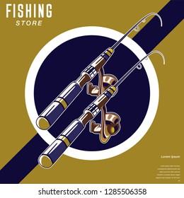 Fishing club vintage logo design, emblem of the trout fishermen, grange print stamps, fisher typography emblem, Vector