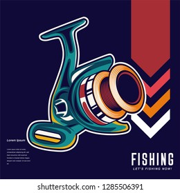 Fishing club vintage logo design, emblem of the trout fishermen, grange print stamps, fisher typography emblem, Vector