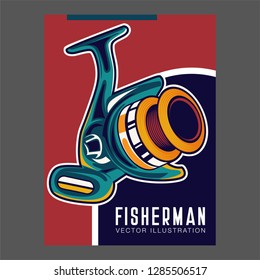 Fishing club vintage logo design, emblem of the trout fishermen, grange print stamps, fisher typography emblem, Vector