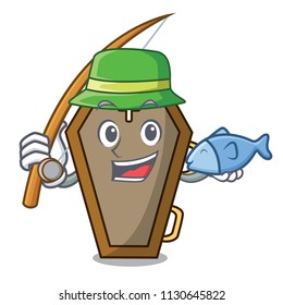 Fishing coffin mascot cartoon style vector illustration