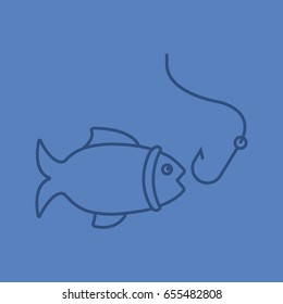 Fishing color linear icon. Fish with hook. Thin line outline symbols on color background. Vector illustration