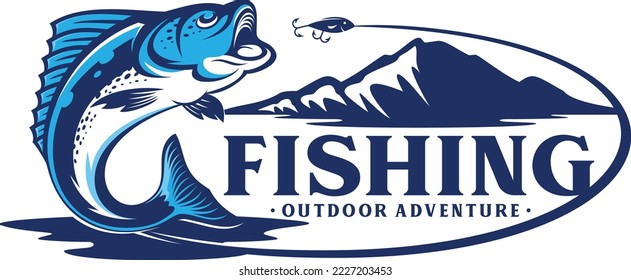 Fishing Company Logo Design vector illustration. Fishing Adventure Sign for business.