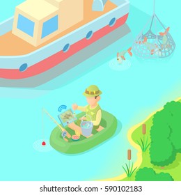 Fishing concept. Cartoon illustration of fishing vector concept for web
