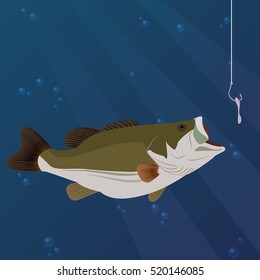 Fishing concept, fish taking a bait on the fishing hook.