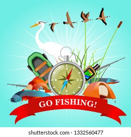 Fishing concept illustration, and equipments vector
