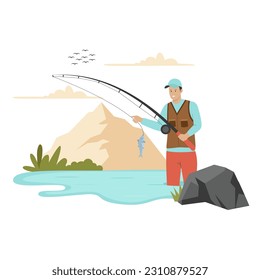 Fishing concept illustration. Illustration for websites, landing pages, mobile apps, posters and banners. Trendy flat vector illustration