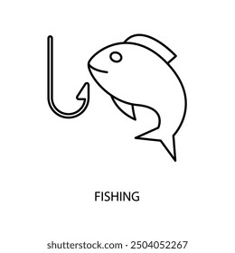 Icono de línea de concepto de pesca. Ilustración de elemento simple. diseño de símbolo de esquema de concepto de pesca.