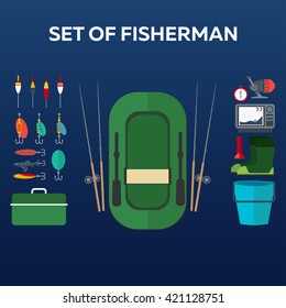 Fishing concept. Fishing on the boat, flat style. Fishing illustration