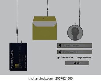 Fishing concept. Steal id, mail and credit card. vector