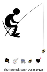 Fishing concept. Vector illustration. Flat design. A concept of people who are trying to catch something that they desires for, such as money and love, like a fisherman who is fishing for fish