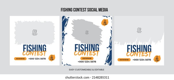 Fishing contest social media post template. Fishing social media web banner 