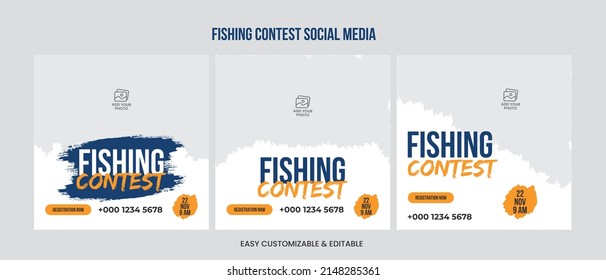 Fishing contest social media post template. Fishing social media web banner 