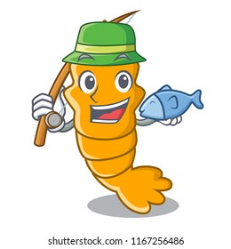 Fishing cooked shrimps isolated on mascot cartoon