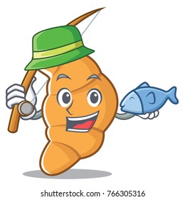 Fishing croissant character cartoon style
