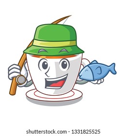 Fishing cup mint tea isolated with character