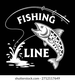 Fishing design with jumping fish style vector illustration for t-shirt print