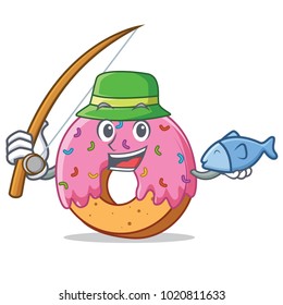 Fishing Donut mascot cartoon style