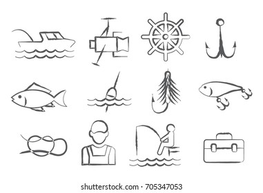 Fishing Doodle Icons