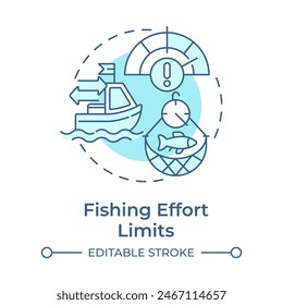 Fishing effort limits soft blue concept icon. Catch size, sustainability. Fisheries management. Round shape line illustration. Abstract idea. Graphic design. Easy to use in infographic