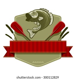 Fishing Emblem, Badge With A Fish In Retro Style, Vector Illustration.