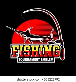 fishing emblem with black background