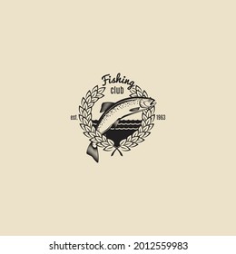 emblema de pesca vector retro blanco y negro