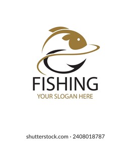 fishing emblem with fish and hook isolated on white background