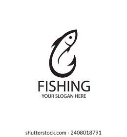 fishing emblem with fish and hook isolated on white background