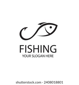 fishing emblem with fish and hook isolated on white background
