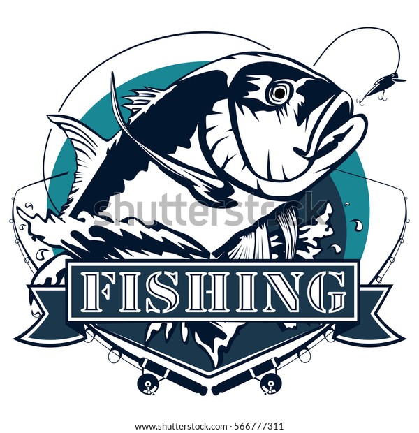 Fishing Emblem Isolated On White Bone Stock Vector (Royalty Free) 566777311