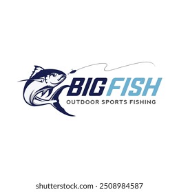 Fishing Emblem Logo design. Fish Jump logo illustration vector