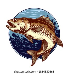 fishing emblem retro badge vector illustration