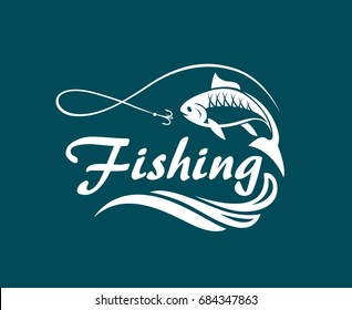 fishing emblem with waves and hook