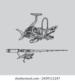 Fishing equipment collection. drawing vector.