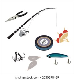 Fishing equipment concept-related icon stock illustration, fishing gear