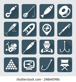 Fishing Equipment Flat Icon Set