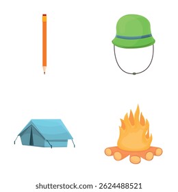 Fishing equipment icons set cartoon vector. Various tool for fishing. Active lifestyle