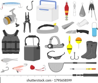 Fishing Equipment Illustration Material Set