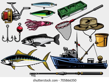 fishing equipment in set
