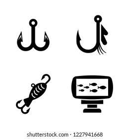 Fishing Equipment. Simple Related Vector Icons Set for Video, Mobile Apps, Web Sites, Print Projects and Your Design. Fishing Equipment icon Black Flat Illustration on White Background.