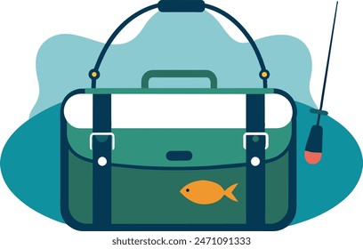 fishing equipment, fishing tackle bag vector artwork illustration