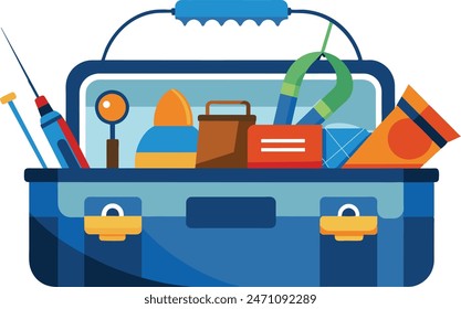 fishing equipment, fishing tackle box vector artwork illustration