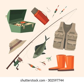 Fishing equipment. Vector illustration.