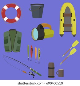 Fishing equipment. Vector illustration.